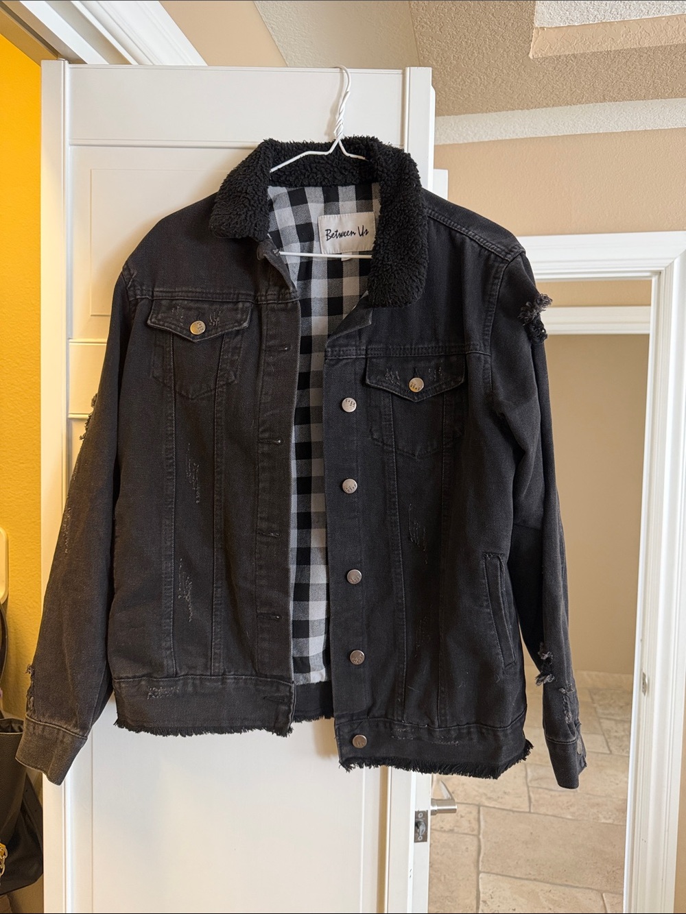 Women’s Black Sherpa-Lined Bomber Denim Jacket